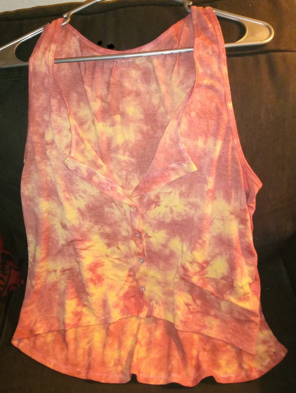 NWOT Mudd Y2K Pink Orange Yellow Tie Dye Button Front Tank Top Large